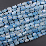 Natural Blue Aquamarine Tube Beads Beryl Cylinder Barrel Rectangle Stunning Real Genuine Blue Birthstone Gemtone 16" Strand