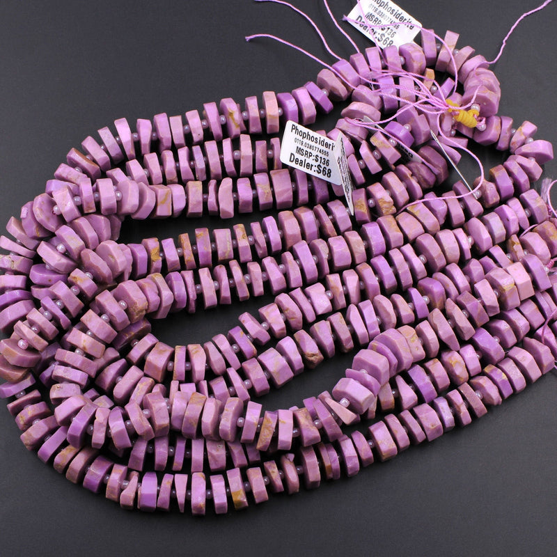 Phosphosiderite Heishi Disk Beads 14mm Rondelle Center Drilled Beads Natural Rich Lavender Purple Phosphosiderite Gemstone Beads 16" Strand
