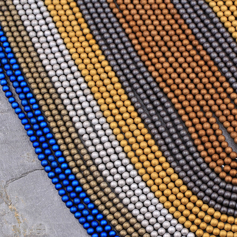 Matte 2mm 3mm Hematite Round Beads Plain Smooth Titanium Silver Gold Blue Bronze Gunmetal Rhodium Champagne Beads 16" Strand