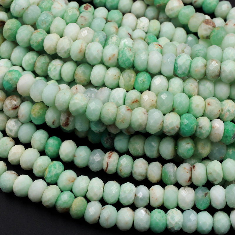 Genuine Natural Australian Green Chrysoprase Faceted Rondelle Beads 6mm 7mm 8mm 9mm 16" Strand