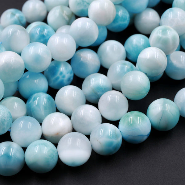 AA Extra Gemmy Translucent Natural Blue Larimar Large 7mm 8mm 9mm 10mm 11mm 12mm Round Real Genuine Larimar Gemstone Beads 16" Strand