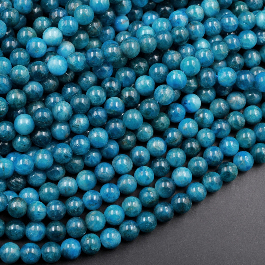 AA Natural Teal Blue Apatite 4mm 6mm  8mm 10mm Round Beads15.5" Strand