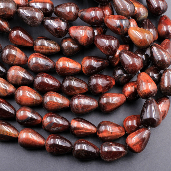 Large Natural Red Tiger Eye Teardrop 18x13mm Beads Vertically Drilled 16" Strand