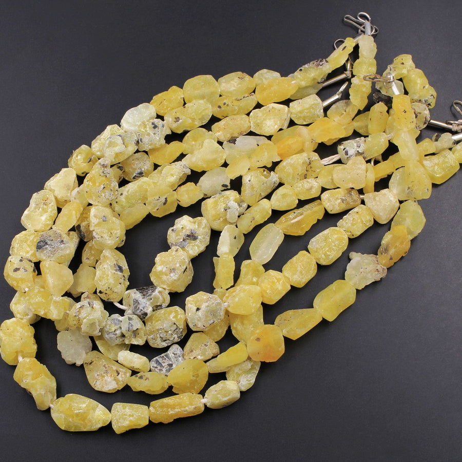 Rough Raw Natural Brucite Beads Bright Yellow Natural Gemstone Hand Cut Designer Nuggets 16" Strand