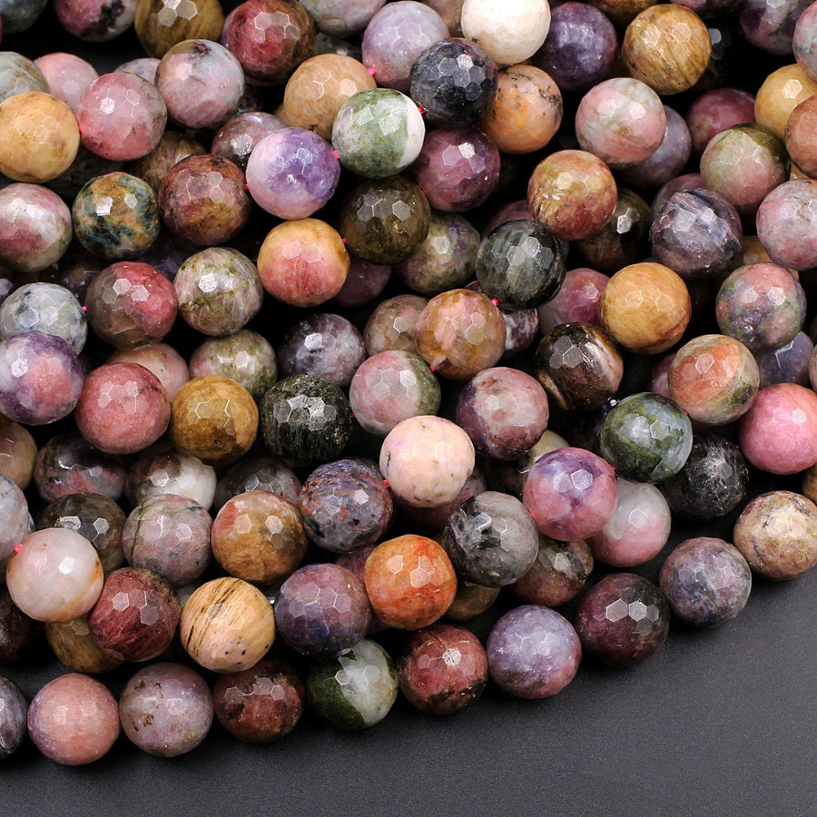 Large Faceted Tourmaline Round Beads 8mm 9mm 10mm 11mm 14mm 16mm Natural Pink Green Yellow Real Genuine Tourmaline Gemstone Beads 16" Strand