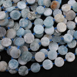 Matte Raw Rough Natural Blue Aquamarine Coin 16mm Beads Flat Round Disc Circle Druzy Earthy Organic Cut 15.5" Strand