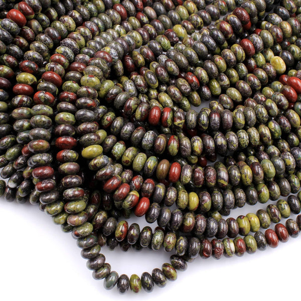 Natural Dragon Blood Jasper Rondelle 8mm Beads Polished Earthy Red Green Stone 16" Strand