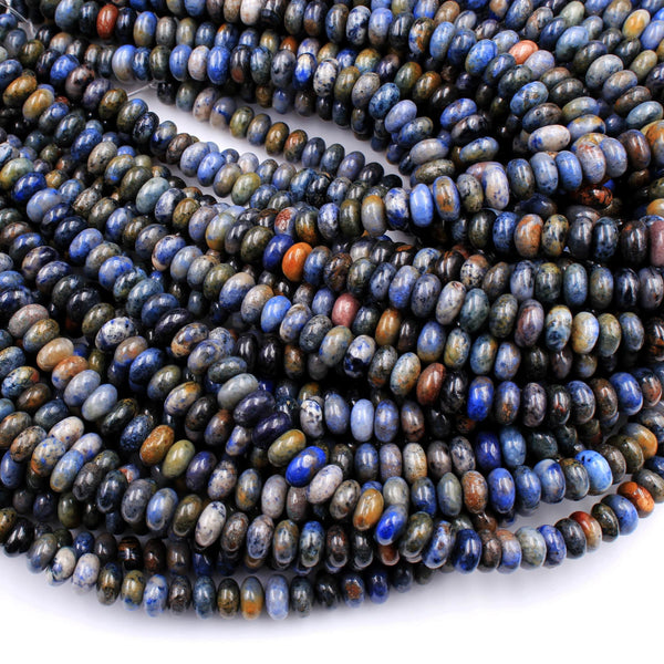 Natural Sunset Dumortierite Rondelle Beads 8mm Earthy Blue Rusty Orange Natural Stone 16" Strand