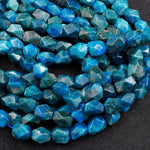 Large Natural Apatite Beads Chunky Faceted Rectangle Nugget 12mm Teal Blue Gemstone Designer Beads Unique Gem Cut 15.5" Strand