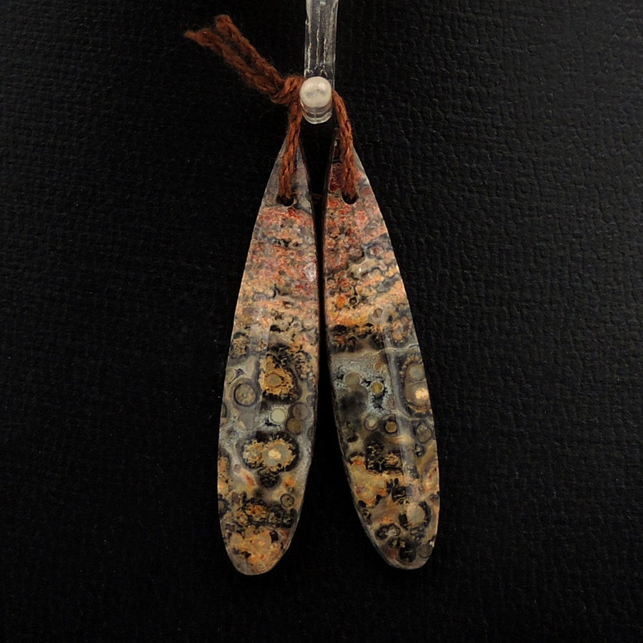 Natural Leopard Skin Jasper Earring Pair Drilled Long Teardrop Gemstone Earring Cabochon Cab Matched Bead Pair