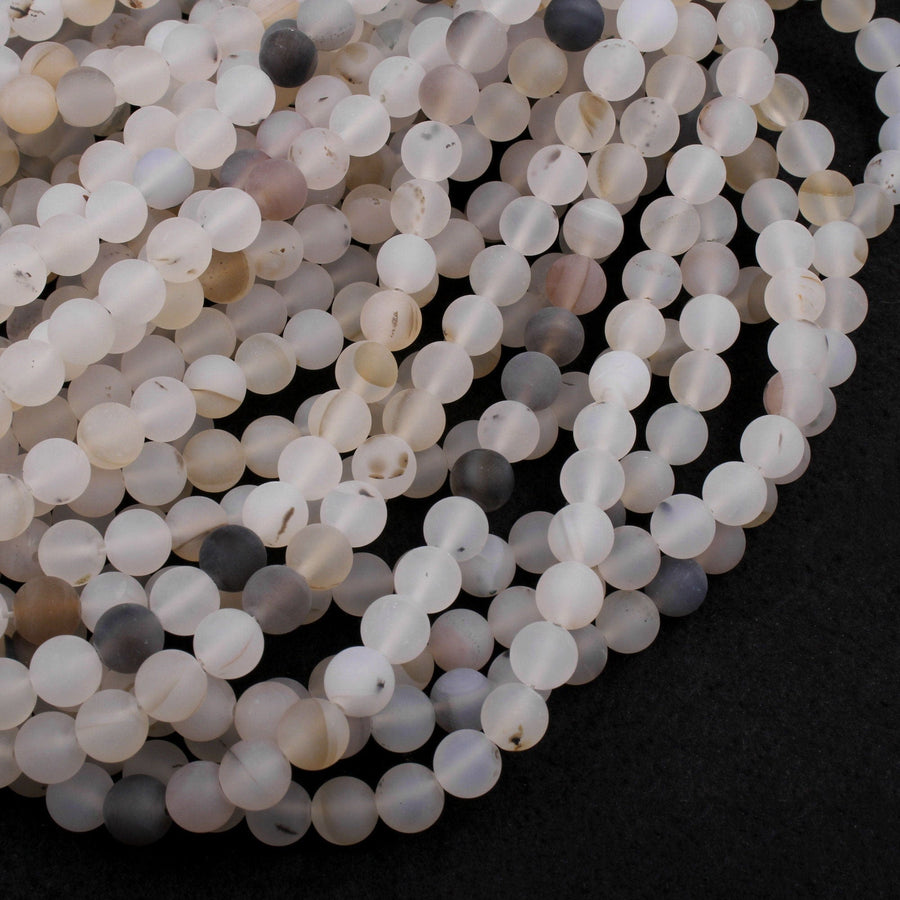 Natural Montana Agate Round Beads Matte 6mm 8mm 10mm Amazing Dendritic Pattern Black White Beads 16" Strand