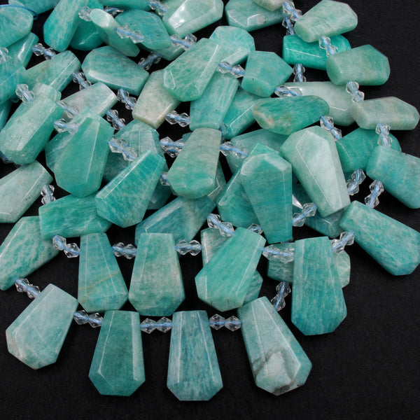 Natural Peruvian Amazonite Faceted Trapezoid Rectangle Cushion Beads Unique Tapered Teardrop Shape Cut Good for Focal Pendant 16" Strand