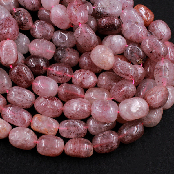 Natural Strawberry Quartz Nugget Freeform Tumbled Beads Natural Pink Red Quartz Untreated Natural Real Gemstone Beads 15.5" Strand