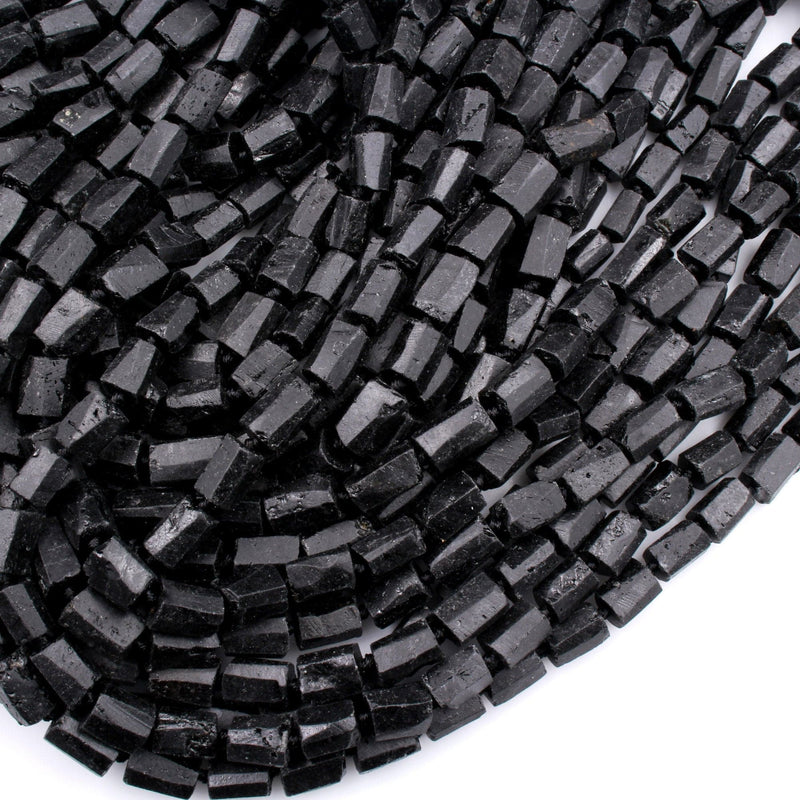 Faceted Black Tourmaline Tube Beads Nugget Real Genuine Black Tourmaline Crystal Gemstones Rectangle Cylinder Superior Quality 15.5" Strand