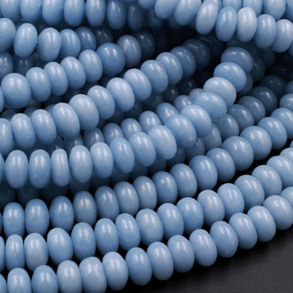AAA Natural Blue Angelite 8mm 10mm Rondelle Beads High Quality Canadian Angel Stone Soft Pastel Blue 16" Strand