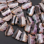 Natural Amethyst Slice Pendants Focal Beads Raw Rough Purple Amethyst Stalactite Slab Center Drilled Gemstone 15.5 Strand