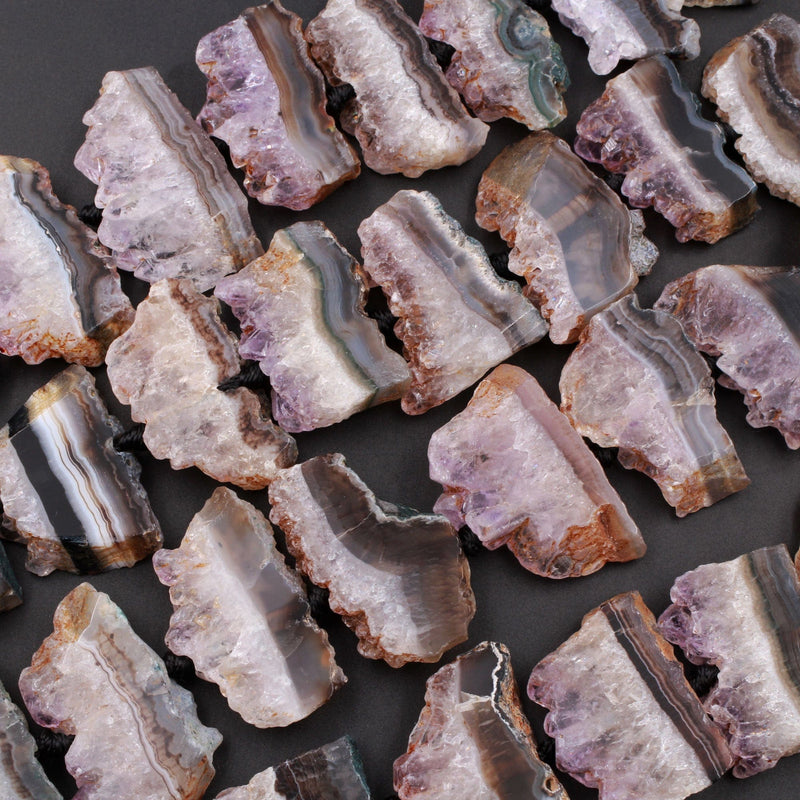 Natural Amethyst Slice Pendants Focal Beads Raw Rough Purple Amethyst Stalactite Slab Center Drilled Gemstone 15.5 Strand