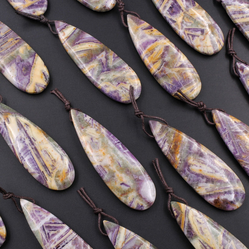 Natural Petrified Purple Fluorite Pendant Teardrop Natural Stone Pendant Side Drilled Long Multi Color Purple Yellow Green Stone Focal Bead