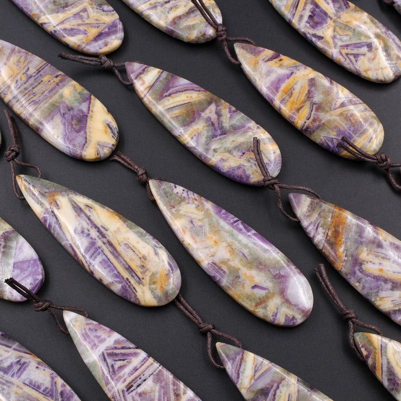 Natural Petrified Purple Fluorite Pendant Teardrop Natural Stone Pendant Side Drilled Long Multi Color Purple Yellow Green Stone Focal Bead