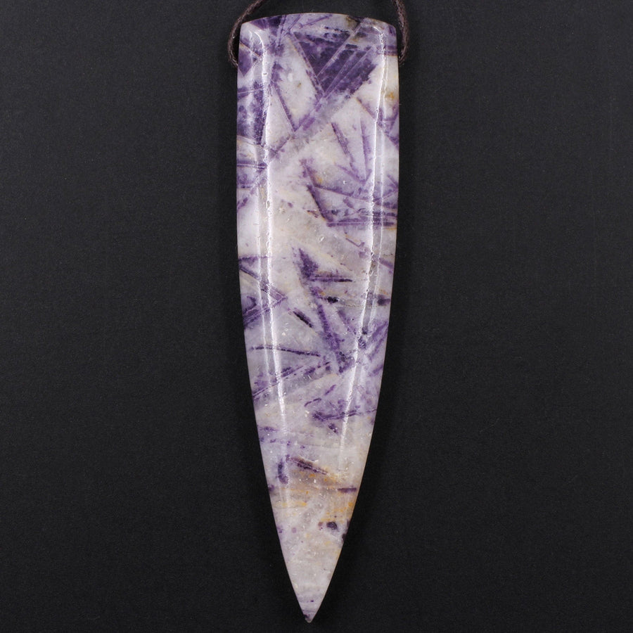 Natural Petrified Purple Fluorite Pendant Drilled Dagger Natural Stone Pendant Side Drilled Long Triangle Multi Color Purple White Green