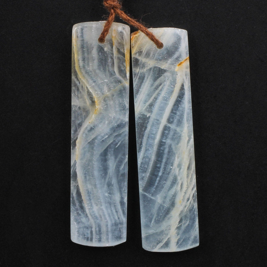 Rare Natural Blue Calcite Rectangle Earring Pairs Cabochon Cab Drilled Matched Gemstone Earrings Bead Pairs