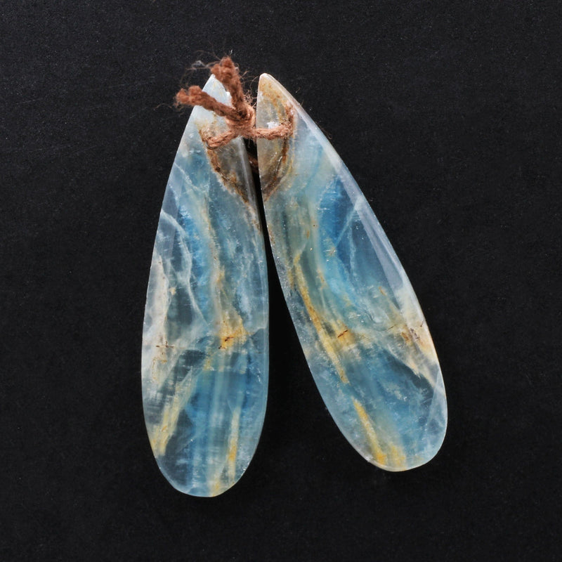 Rare Natural Blue Calcite Teardrop Earring Pairs Drilled Cabochon Cab Matched Earring Beads Pairs