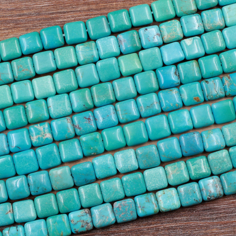 Genuine 100% Natural Blue Green Turquoise 8mm Square Cushion Beads 16" Strand