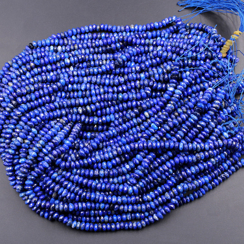 Faceted Natural Blue Lapis 6mm 7mm Rondelle Beads High Quality Gemstone 16" Strand