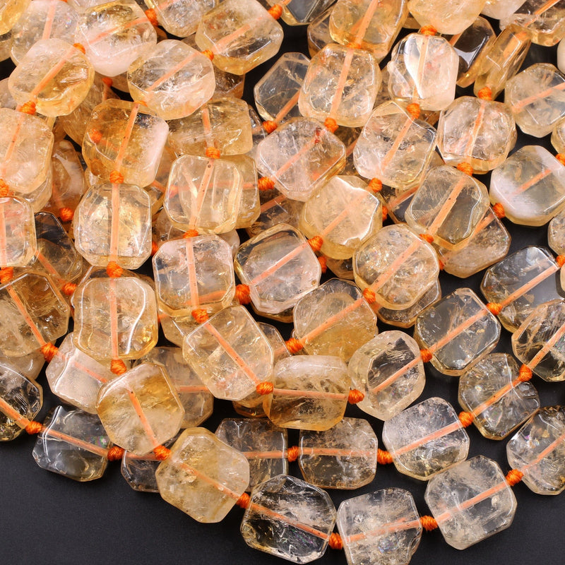Natural Golden Citrine Square Octagon Beads Geometric Cut Large Citrine Gemstone Super Gemmy 15.5" Strand