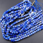 Natural Blue Lapis Faceted Square Dice Cube Beads 8mm With Sparkling Pyrite 15.5" Strand