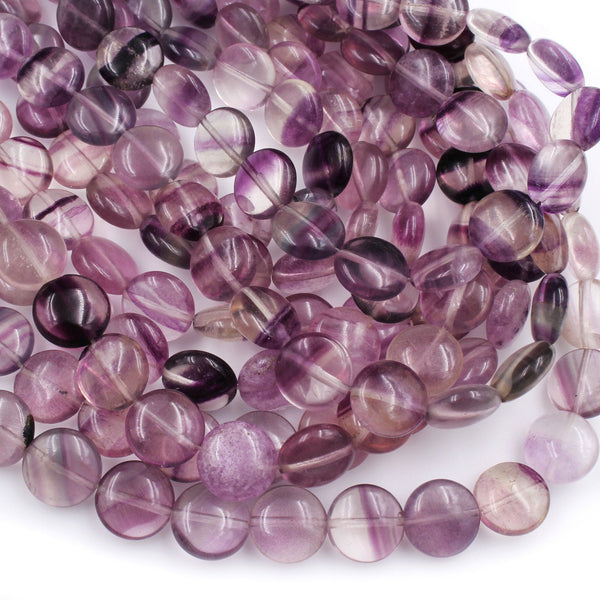 Natural Pink Purple Fluorite Coin Beads 12mm 16" Strand