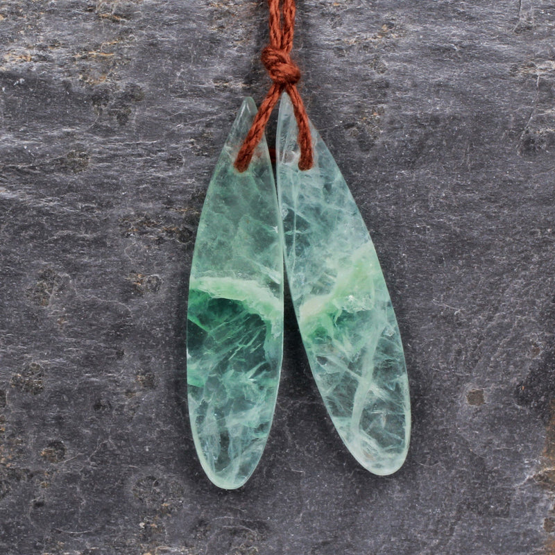 Natural Green Fluorite Teardrop Earring Pair Drilled Gemstone Cabochon Cab Matched Earrings Beads