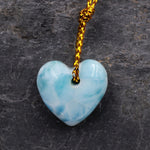 Small Natural Blue Larimar Heart Pendant Drilled Genuine Real Blue Larimar Gemstone Bead