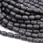 Natural Black Lava Barrel Drum Beads High Quality Essential Oil Beads 15.5" Strand