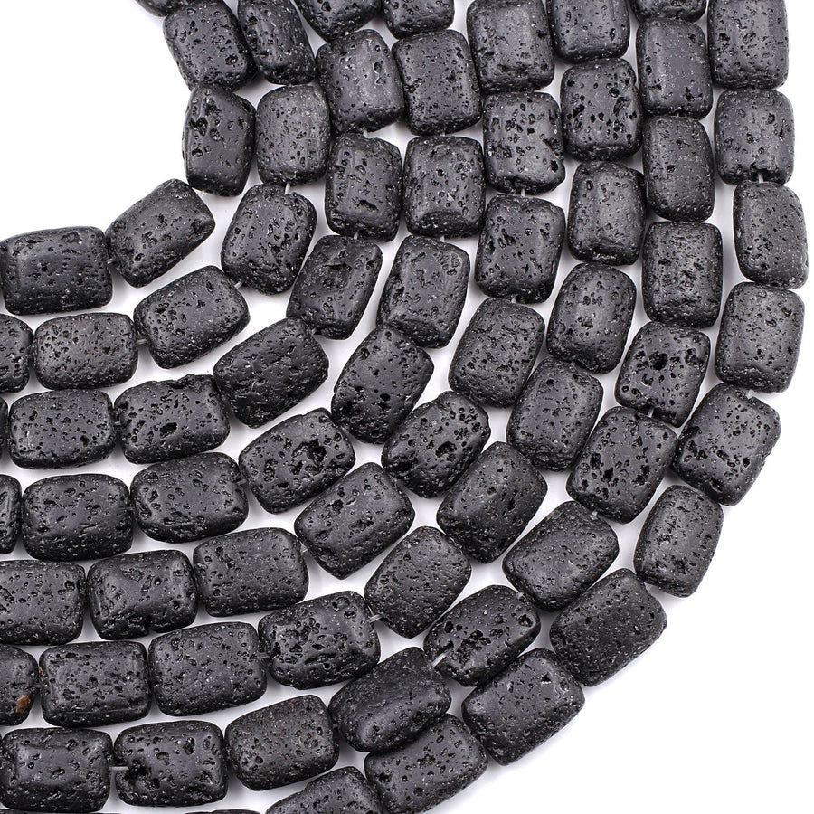 Lava Rectangle Beads Cushion Raw Smooth Porous Natural Volcanic Black Lava Stone Organic Earthy Stone 15.5" Strand