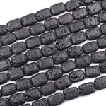 Lava Rectangle Beads Cushion Raw Smooth Porous Natural Volcanic Black Lava Stone Organic Earthy Stone 15.5" Strand