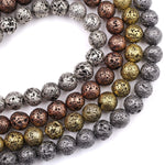 Natural Volcanic Lava Round Bead 6mm 8mm 10mm Titanium Plated Coated Antique Silver Copper Bronze Gold Black Gunmetal 15.5" Strand