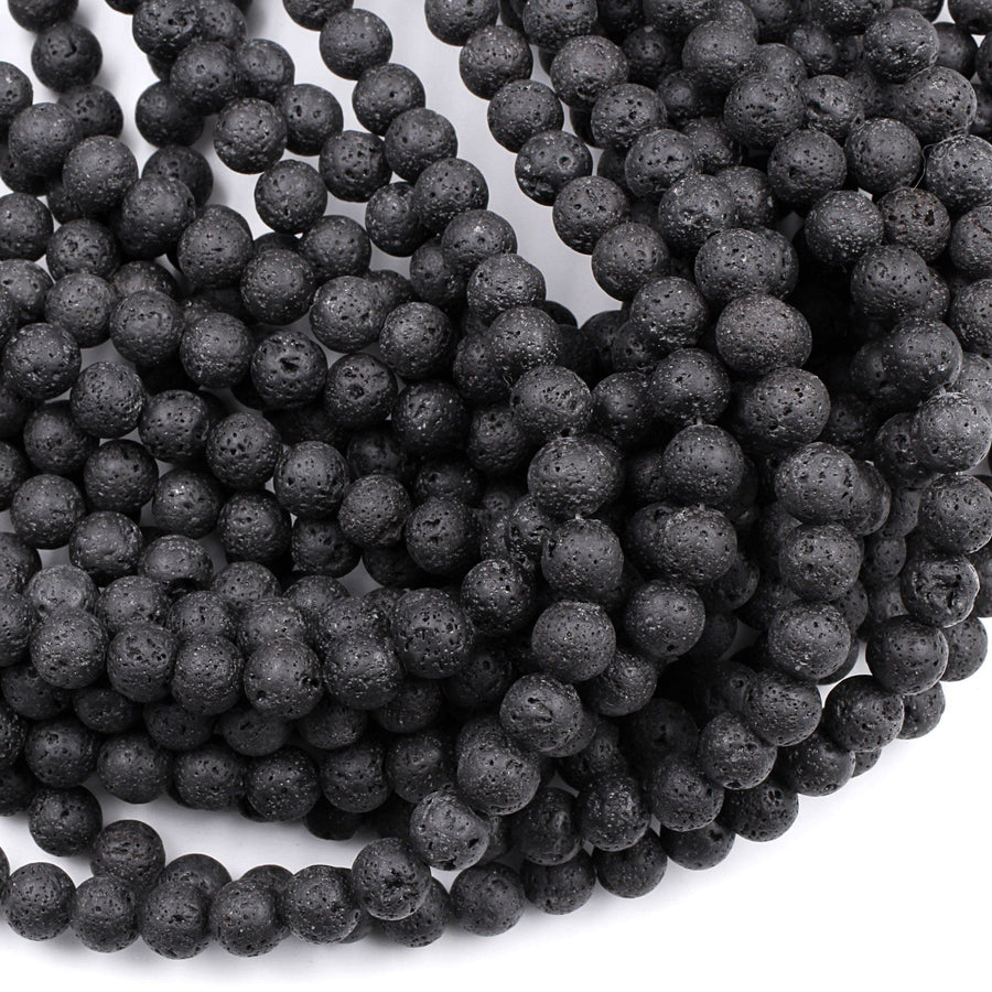Natural Lava Round Beads 4mm 6mm 8mm 10mm 12mm Black Lava Rock Stone High Quality Black Mala Beads Essential Oil Beads 15.5" Strand