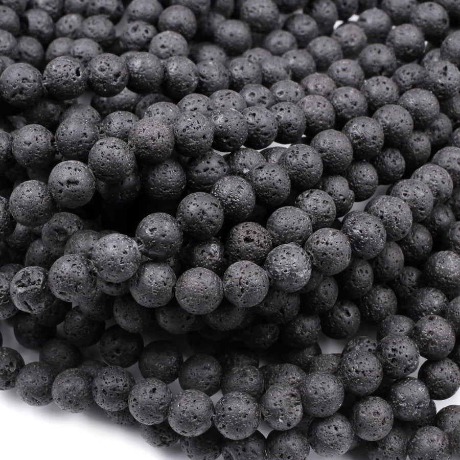 Natural Lava Round Beads 4mm 6mm 8mm 10mm 12mm Black Lava Rock Stone High Quality Black Mala Beads Essential Oil Beads 15.5" Strand