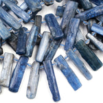 Side Drilled Raw Natural Blue Kyanite Long Rectangle Bead Focal Pendant Freeform Irregular Long Spike Gemstone Beads Rough Cut 16" Strand