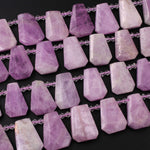 Natural Kunzite Faceted Trapezoid Cushion Beads Tapered Teardrop Focal Pendant Natural Pink Violet Purple Gemstone 16" Strand