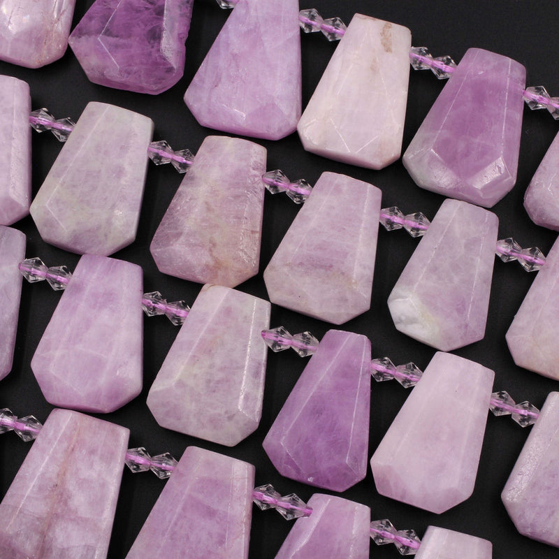 Natural Kunzite Faceted Trapezoid Cushion Beads Tapered Teardrop Focal Pendant Natural Pink Violet Purple Gemstone 16" Strand