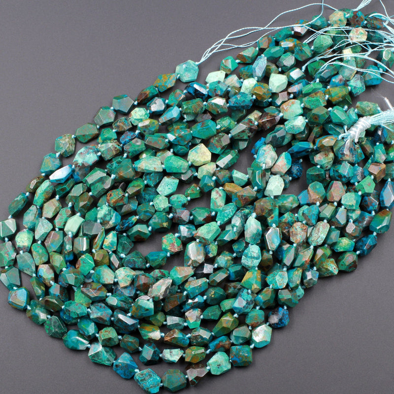 Faceted Natural Chrysocolla Beads Nugget Freeform Vibrant Blue Green Brown Chrysocolla From Arizona hand Cut Designer Quality 16" Strand
