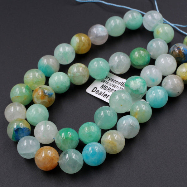 AAA Rare Gemmy Genuine Natural Chrysocolla in Quartz 10mm Round Beads Gemstone 16" Strand