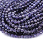 A Grade Natural Iolite 4mm 6mm Round Beads Genuine Real Purple Blue Iolite Gemstone 15.5" Strand