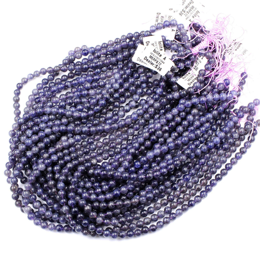 A Grade Natural Iolite 4mm 6mm Round Beads Genuine Real Purple Blue Iolite Gemstone 15.5" Strand