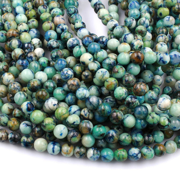 Rare Natural Chrysocolla Azurite 4mm 6mm 8mm 10mm Round Beads Blue Azurite Green Chrysocolla Gemstone 16" Strand