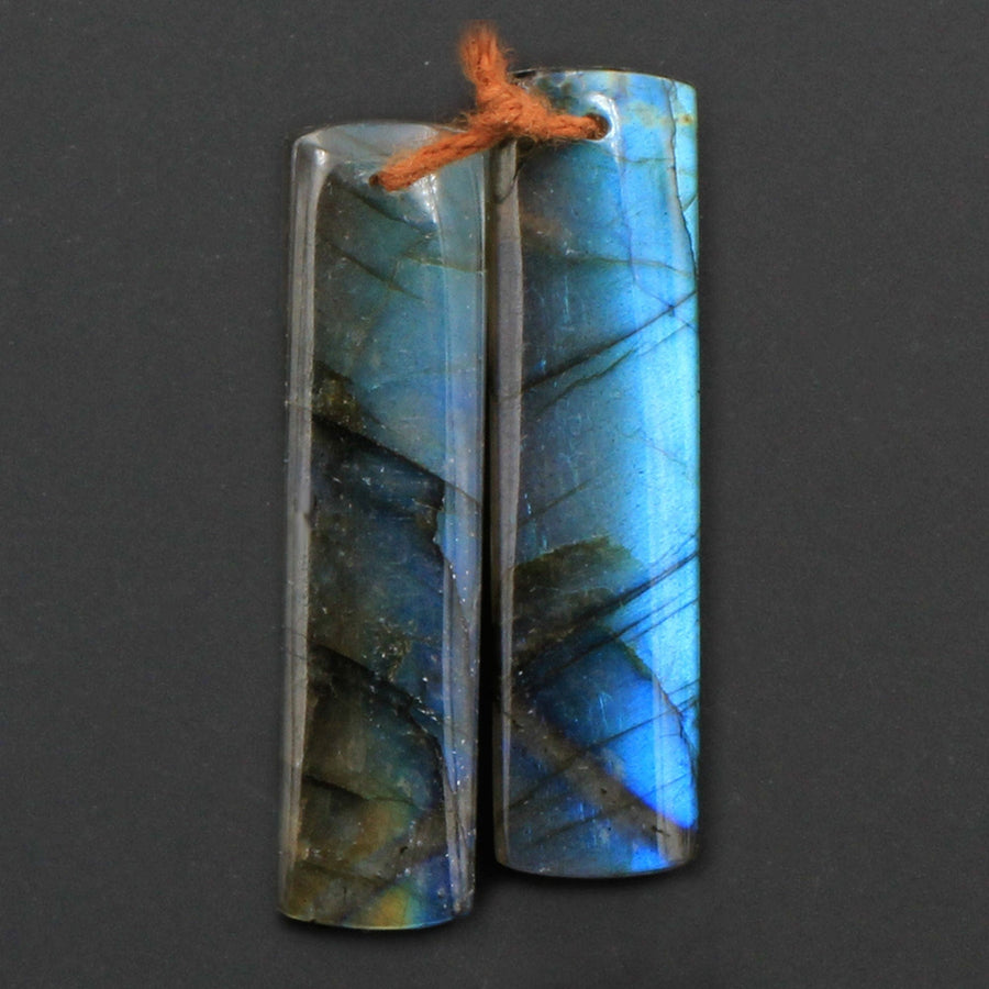 Flashy Natural Labradorite Earring Pair Rectangle Cabochon Cab Pair Drilled Matched Natural Gemstone Bead Pair