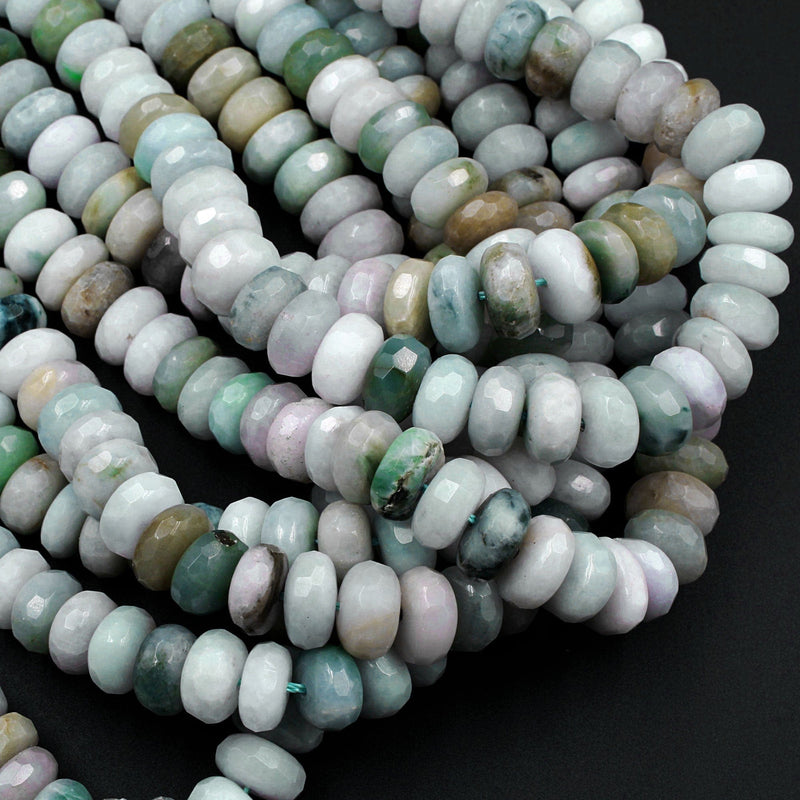 Natural Green Burma Burmese Jade 8mm 9mm 10mm 12mm Faceted Rondelle Beads Large Center Drilled Disc Real Genuine Burma Jade 15.5" Strand