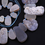 Rare Natural Blue Chalcedony Druzy Drusy Beads Hand Cut Oval Teardrop Vertically Drilled Sparkling Crystal Beads 16" Full Strand